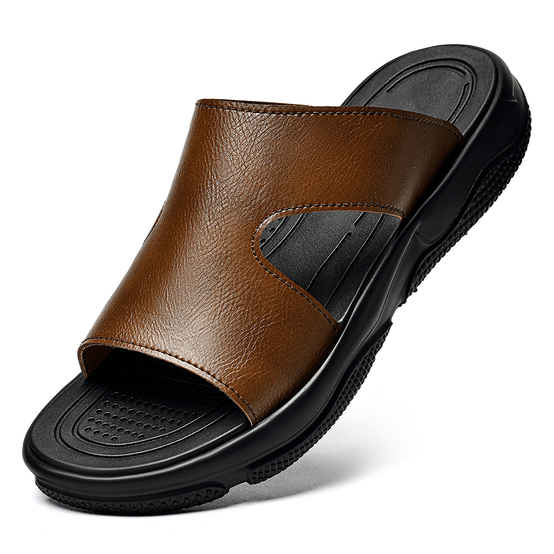 Men'S Shoes Qn - Męskie skórzane klapki z grubej podeszwie,