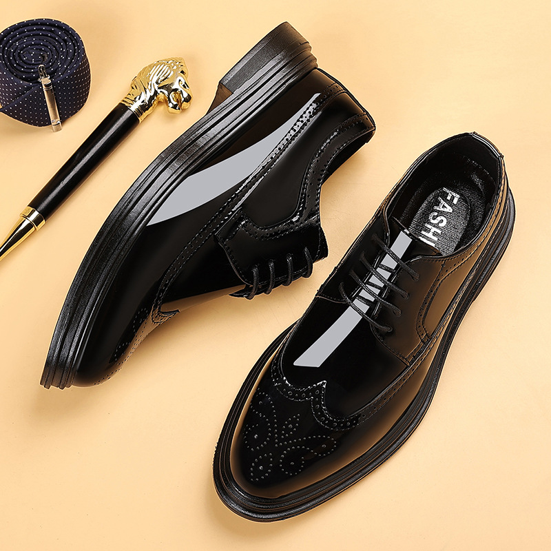 Men Shoes Oxford - Męskie lakierowane buty wizytowe typu brogs,