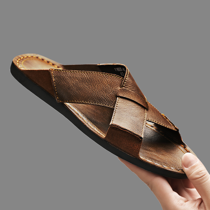 Men'S Shoes Qn - Męskie klapki ze skóry naturalnej, letnie