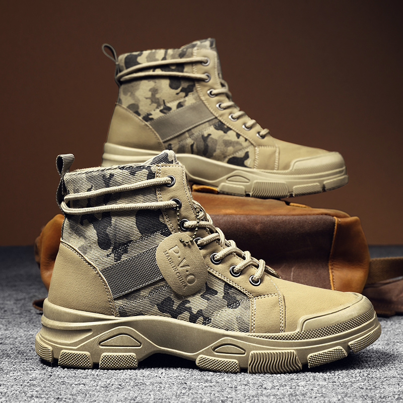 Men Shoes Office - Wysokie buty męskie jesienne kamuflażowe pustynne