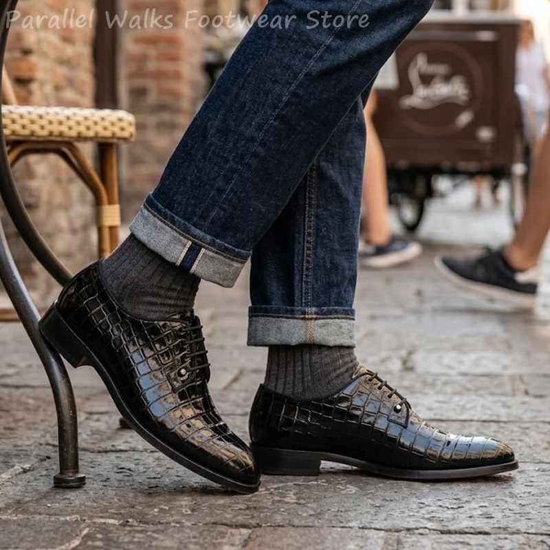 Men Shoes Oxford - Męskie buty oxford ze skóry lakierowanej,