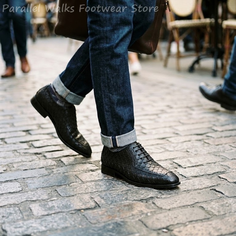 Men Shoes Oxford - Męskie oksfordy garniturowe ze skóry tłoczonej