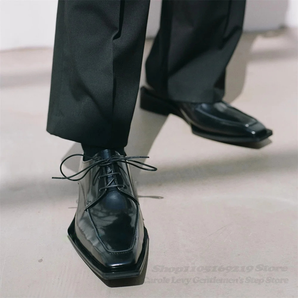 Men Shoes Oxford - Czarne lakierowane męskie buty Derby w